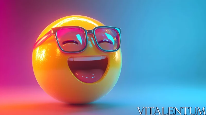 Happy 3D Emoji Wearing Glasses in Colorful Neon Light Style.