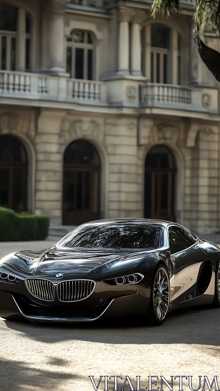 Futuristic BMW coupe glides past grand historic architecture