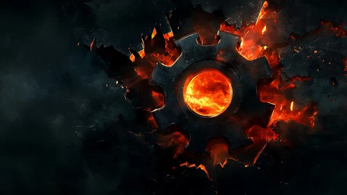 Molten core gearwheel ignites a storm of industrial fire.