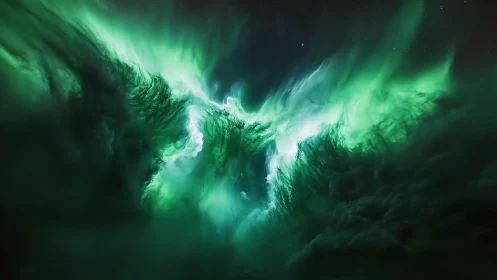 Emerald stormwings unfurl as a cosmic phoenix takes flight