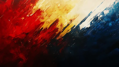 Dynamic Abstract Painting with Red, Yellow, and Blue Brushstrokes.