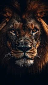 Majestic lion gazes forward with calm, powerful presence