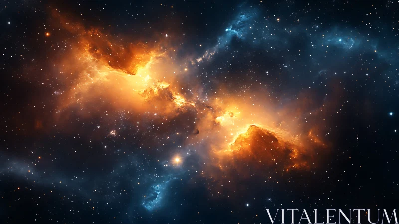 Fiery orange nebula cloud expanding across deep star field.