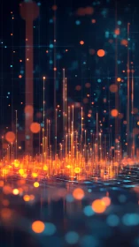 Volumetric data skyline with luminescent signal columns.