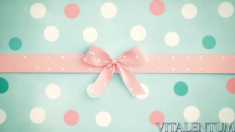 Polka dot gift wrap featuring pastel bow and geometric circle pattern.