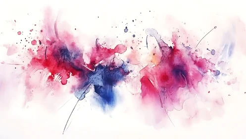 Abstract Watercolor Splash with Red and Blue Accents on White.