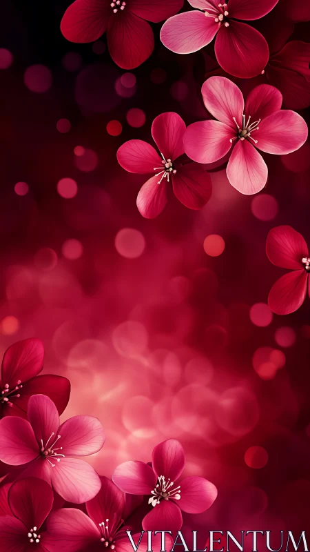 Crimson petals float against deep burgundy bokeh.