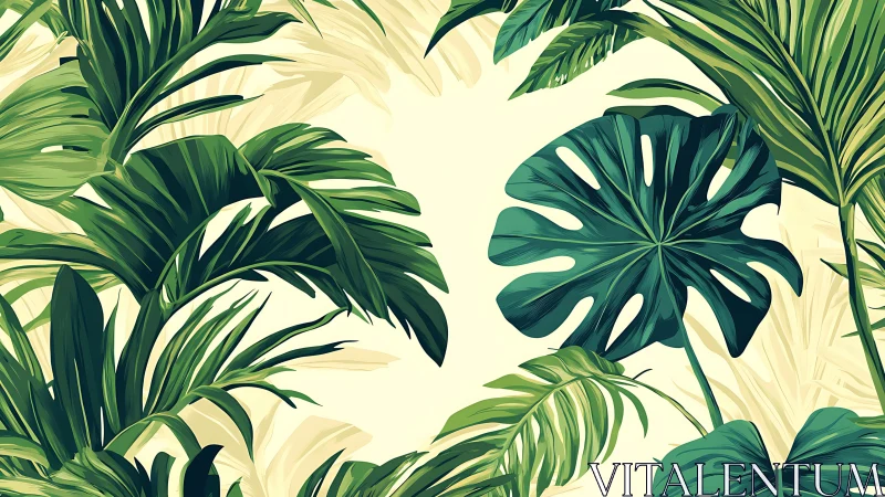 Lush tropical leaves create a calm, refreshing escape