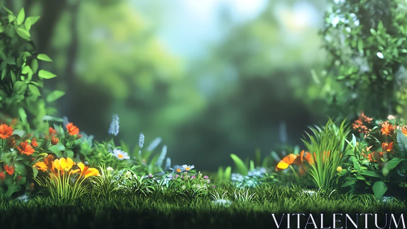 Wildflower stage glows softly beneath a blurred forest hush