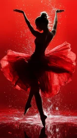 Silhouetted dancer moves through splashing water on red stage