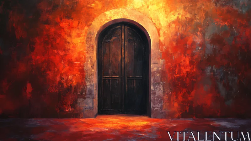 Emberlit Wooden Doorway Guarding a Painted Inferno.