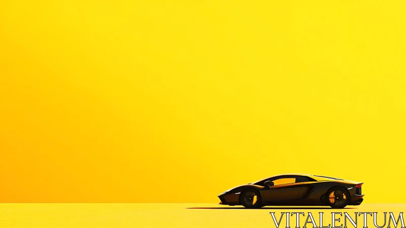 Black low-profile sports car is positioned on yellow ground