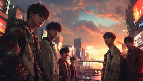 Twilight city streets with a moody, stylish friend group.