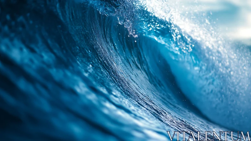 Roaring sapphire wave curls into a glassy ocean tunnel.