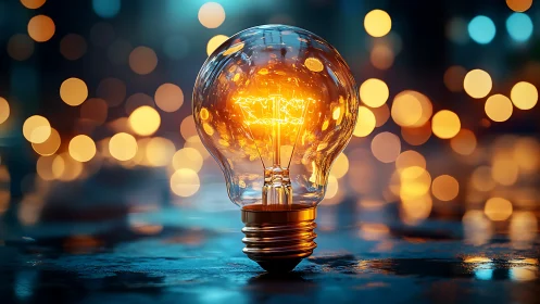 Glass planet of ideas hums warmly against a bokeh night