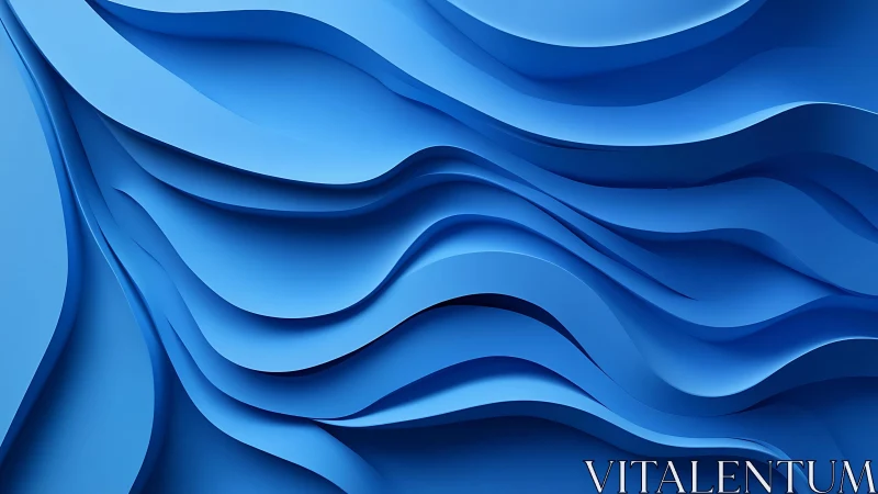 Abstract Blue Waves Paper Art Style Digital Illustration.