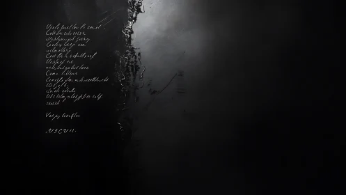 Handwritten script glows beside rough textured black divide
