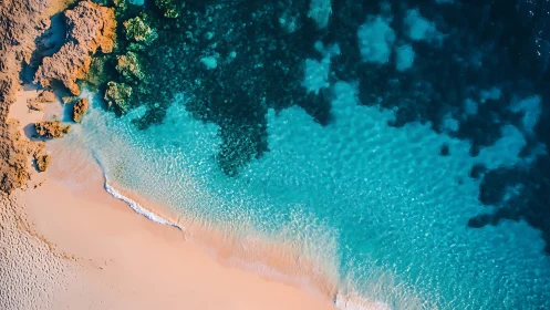 Aerial shoreline study with translucent reef gradients.