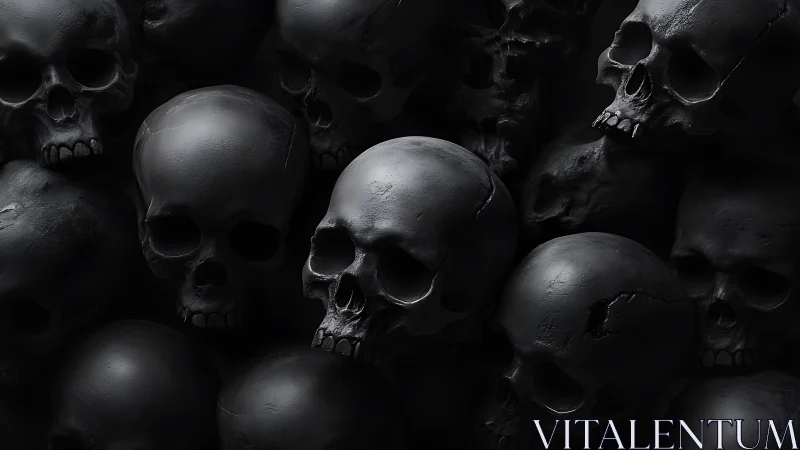 Black skull cluster forms dense overlapping cranial arrangement