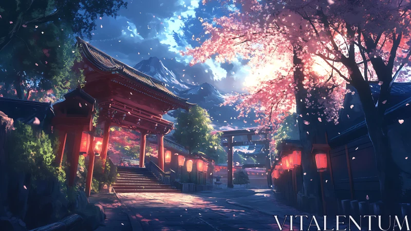 Gentle spring light welcomes you through a serene shrine path