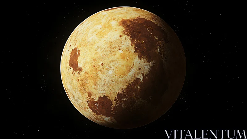 Golden-brown rocky planet glows softly against deep space