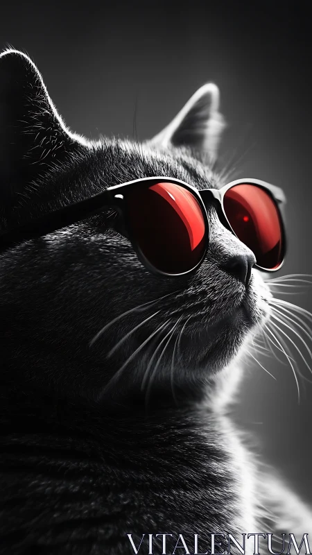 Cybernetic Feline Portrait with High-Contrast Red Lenses.