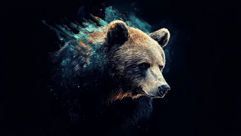 Majestic bear portrait glows in vivid neon brush strokes