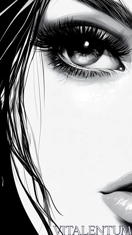 Monochrome digital portrait isolates an expressive female eye