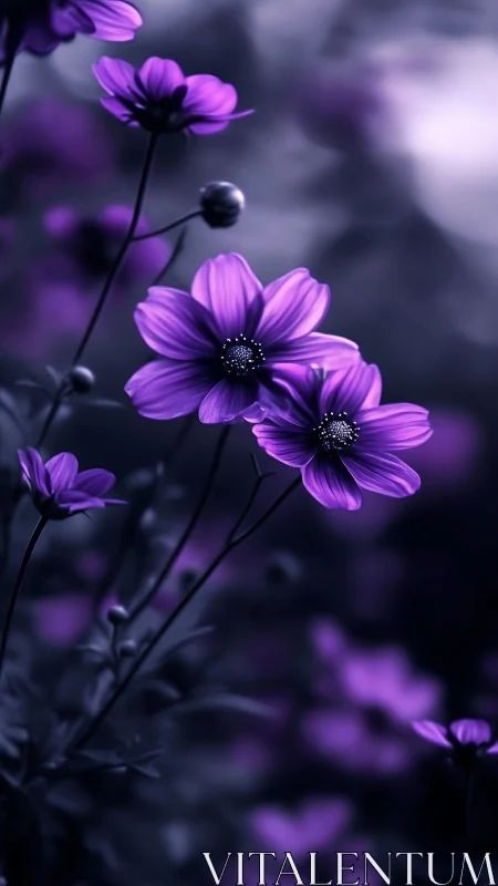 Vibrant Purple Cosmos Flowers in Soft Focus