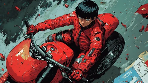 High-velocity rider in red suit executing dynamic tilt turn.