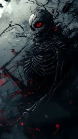 Skeletal humanoid figure rendered in dark digital illustration