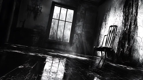 Tilted haunted room where shadows carve broken light.