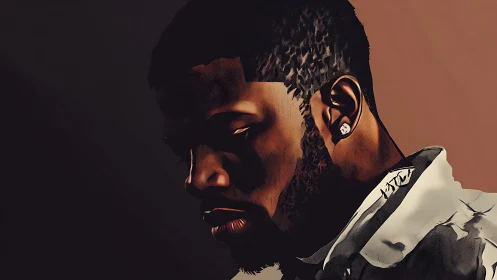 Brooding portrait in embered shadow and soft streetlight glow.