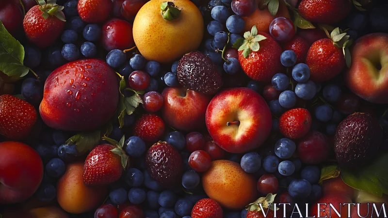 High-saturation macro assortment of stone fruits and berries