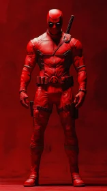 Red tactical vigilante in cinematic full-body portrait.