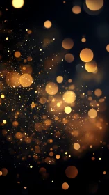 Golden bokeh particles drift through deep black void.