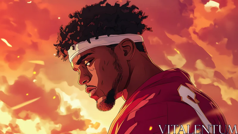 Sunlit football player reflects quietly before the game