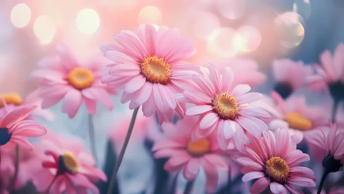 Pink Daisy Flowers Display Shallow Depth Field Composition
