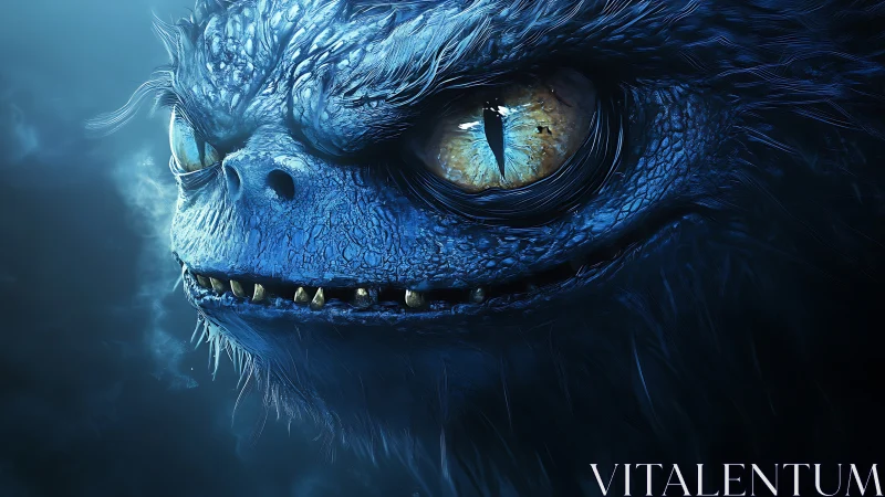 Bioluminescent blue dragon close-up with textured scales.