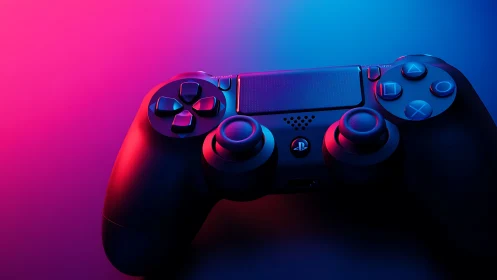 Neon-Lit Gaming Controller: Cyberpunk Aesthetic Digital Studio Shot.