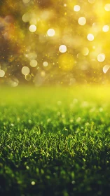 Sunlit grass field glows beneath golden bokeh sky.