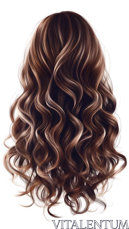 Lush brunette curls fall softly in a glossy, flowing cascade