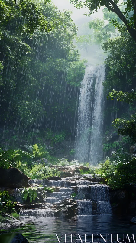 Verdant Gorge Cascade: Bamboo Forest Waterfall Sanctuary