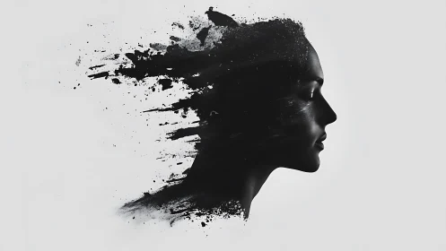 Gentle silhouette dissolving into soft inky daydreams.