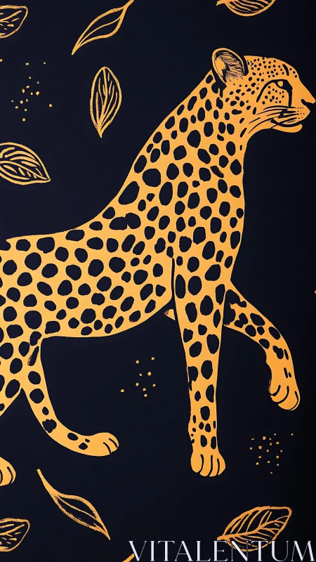 Golden Leopard Design with Botanical Elements