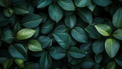 Dark green foliage pattern under soft natural light.