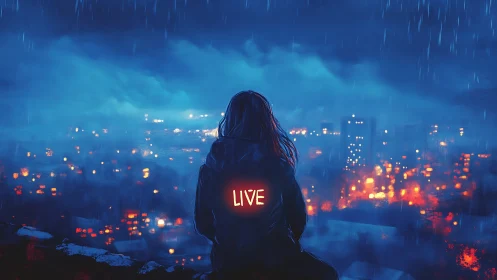 Neon storm whispers while a lone dreamer chooses to live