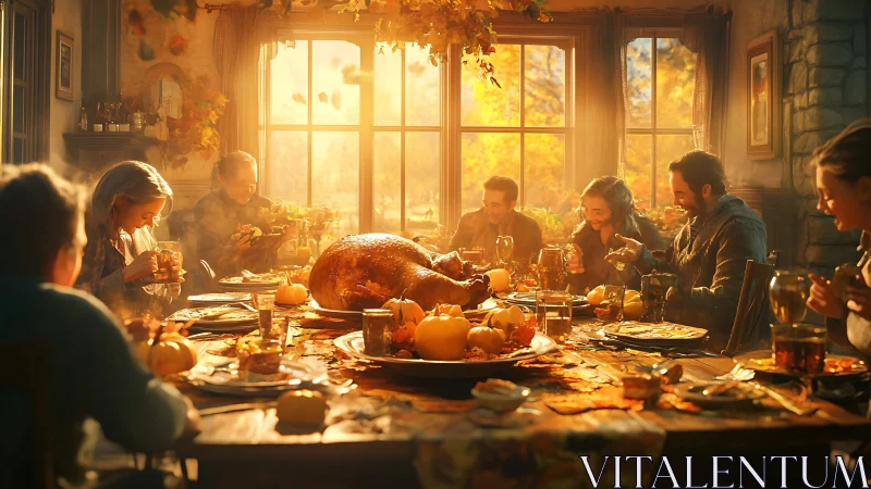 Golden autumn family feast around a cozy harvest table.