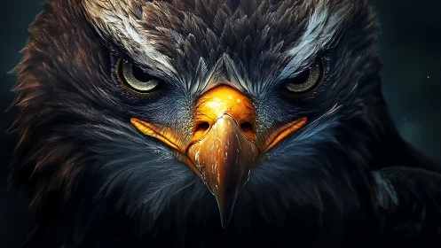 Intense close-up of eagle face in dramatic digital painting style.