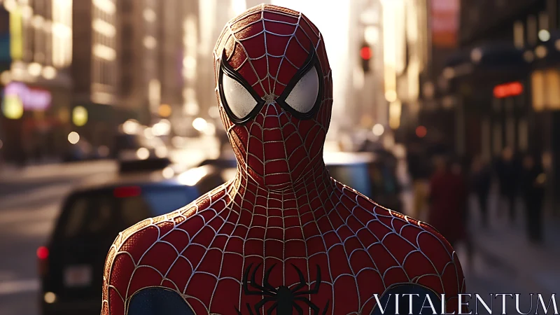 Friendly city hero in a sunlit street full of quiet energy.